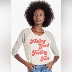 NWOT Lucky Brand “Felling Good” Appliqué Graphic Retro Slub Baseball Top